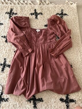 Mauve Long-Sleeve Smocked Bodice Dress